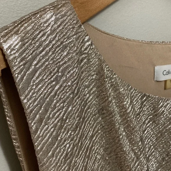 Calvin Klein Shimmering Metallic Gold Sleeveless Sheath Dress, Plus Size 16, 16W - Picture 6 of 14